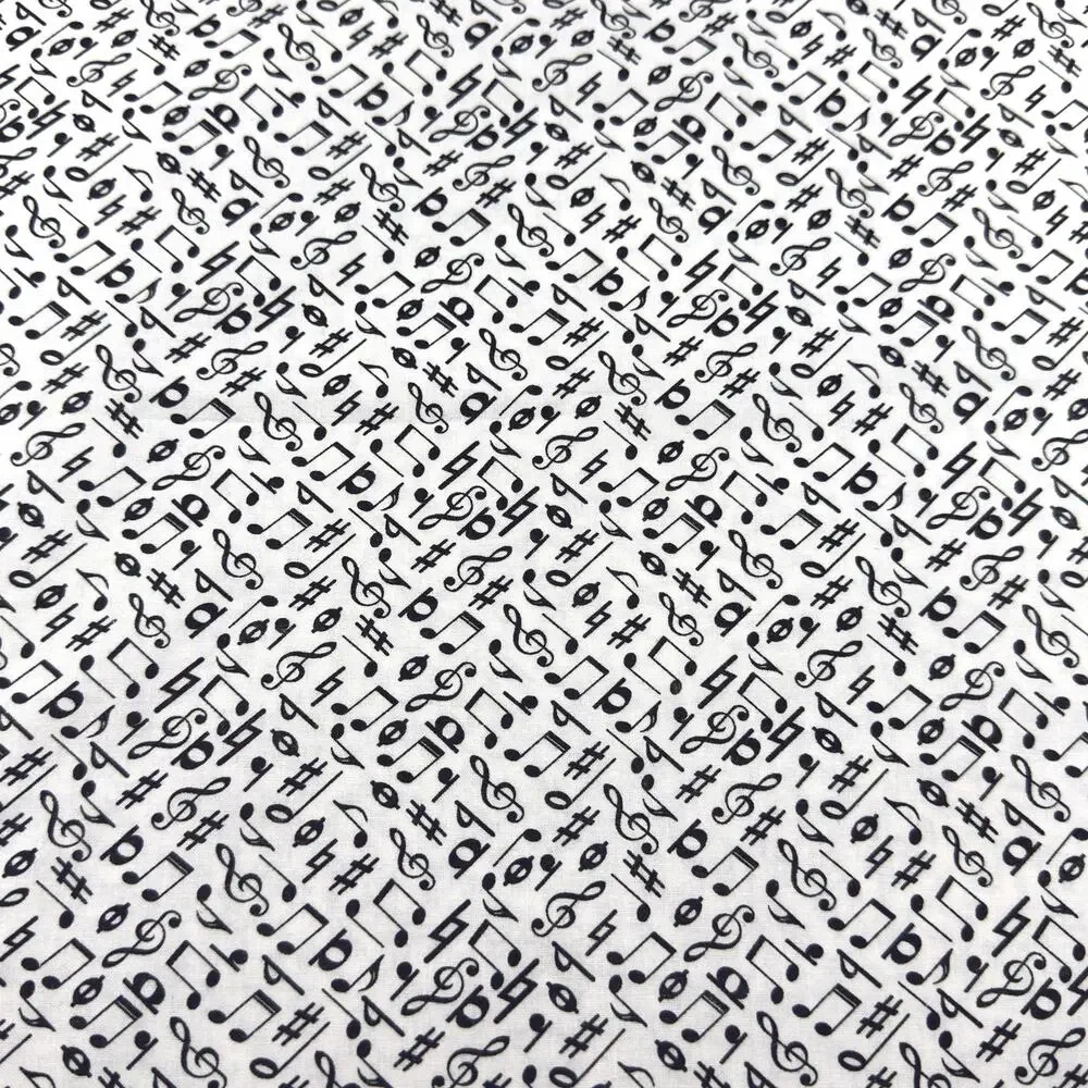 Black Musical Notes Clefs Symbols on White Cotton Fabric - 1/2 Yd - Band, Choir